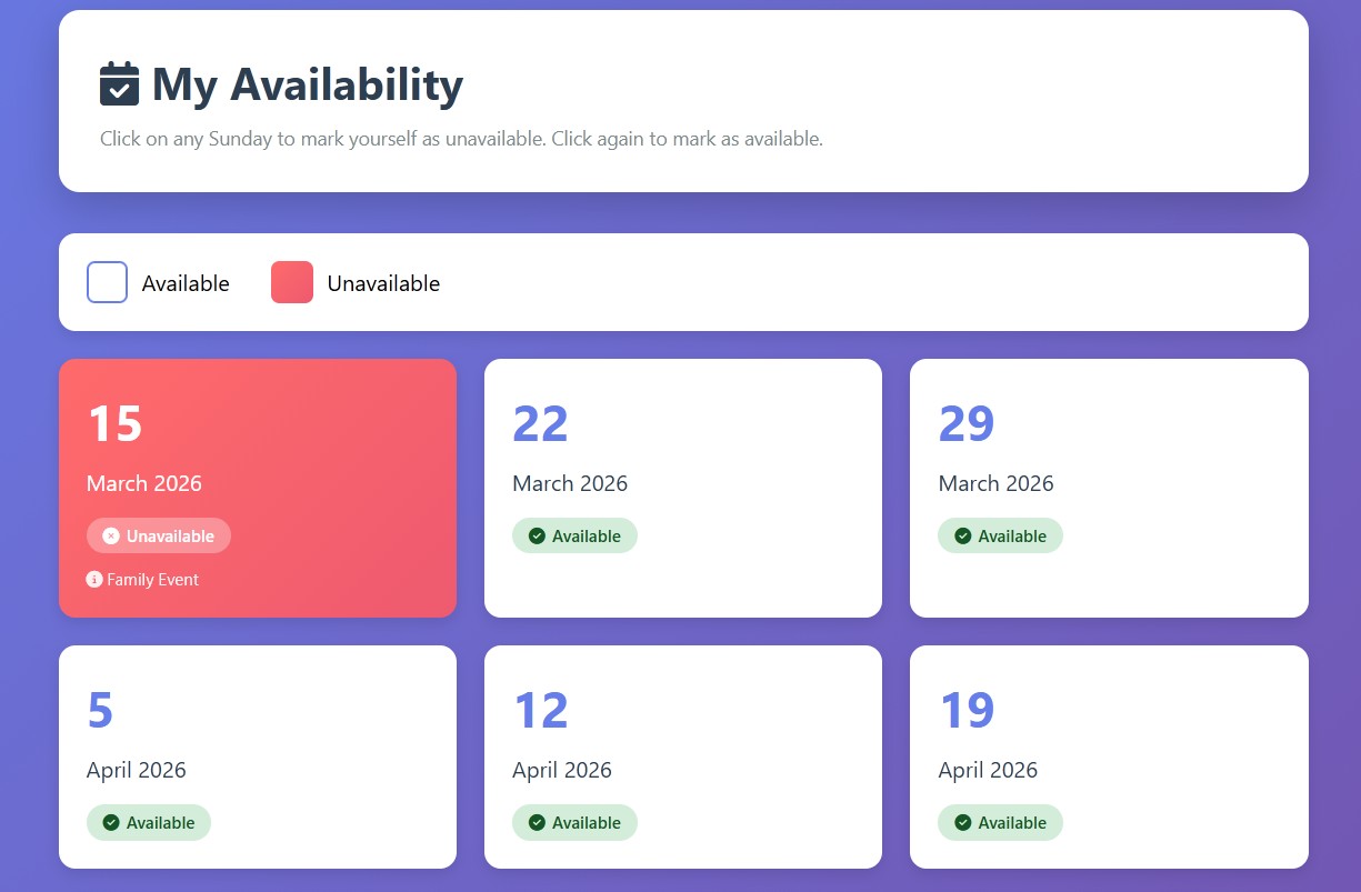Select your unavailable dates